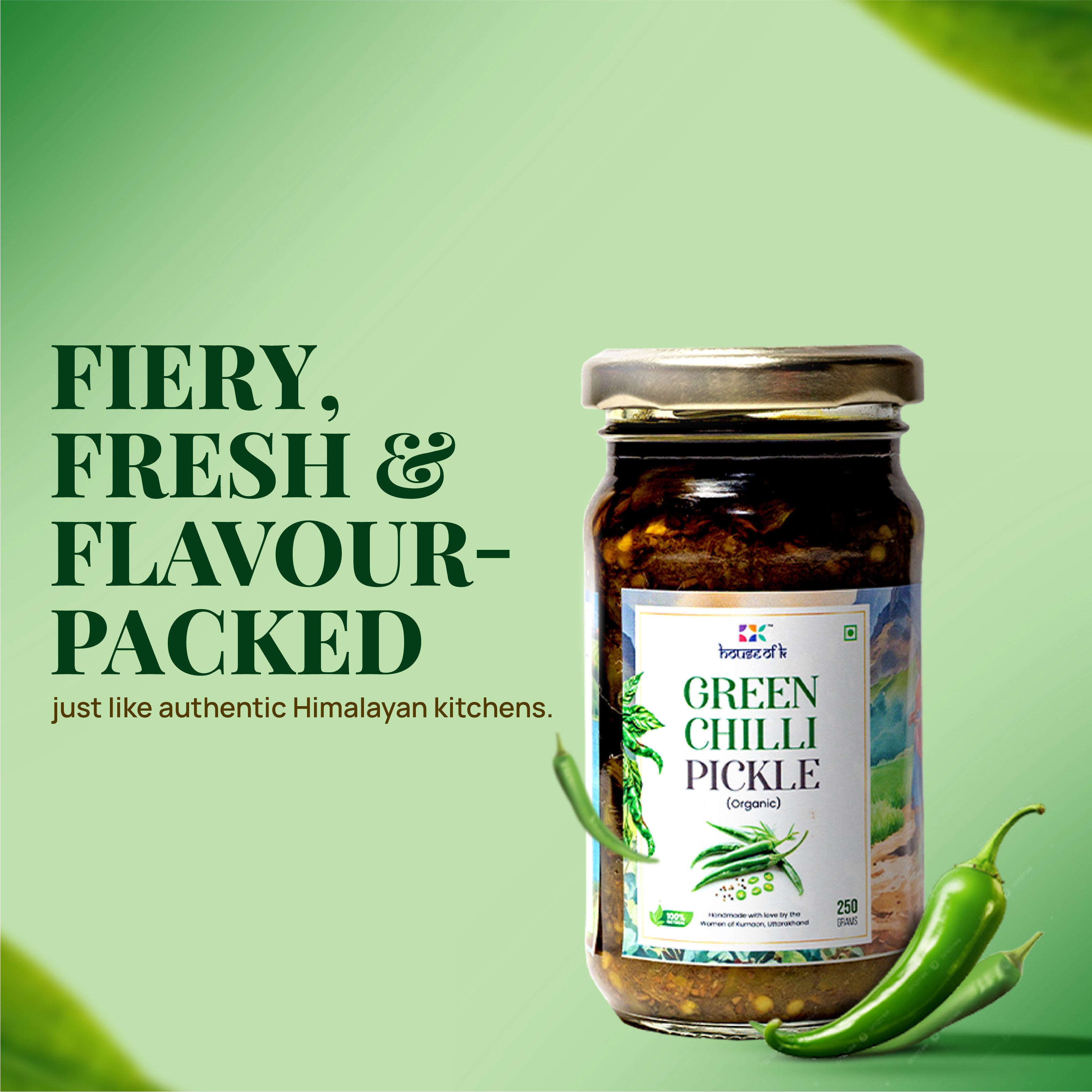 Organic Green Chilli Pickle in Mustard Oil | Traditional Handmade Pickle | House of K