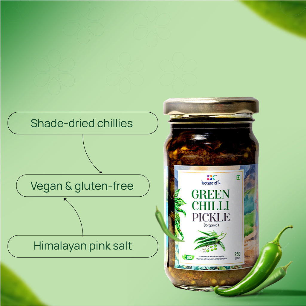 Organic Green Chilli Pickle in Mustard Oil | Traditional Handmade Pickle | House of K